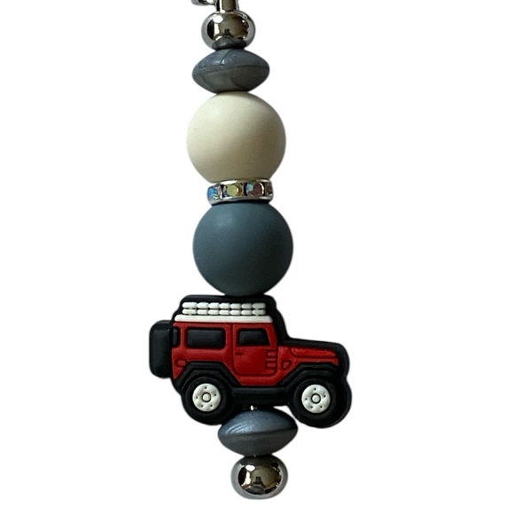 Handcrafted Beaded Keychain with Red Car - Picture 2 of 2